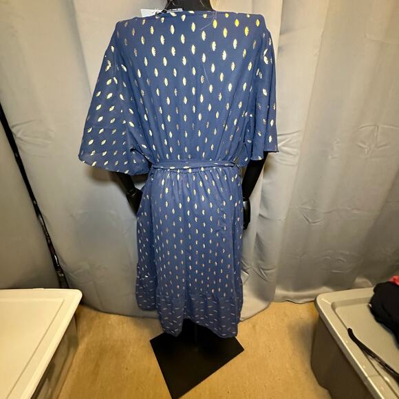 Plus Size 2X 18 20 Blue BloomChic Dress Gold Foil Dot Pockets slimming and comfy - Picture 8 of 11